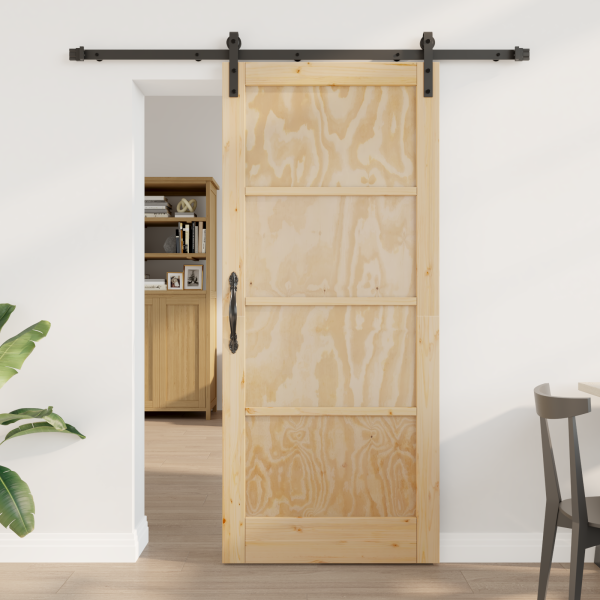 Puerta Deslizante  con Set de Hardware 86x198.5 cm Madera Maciza de Pino D
