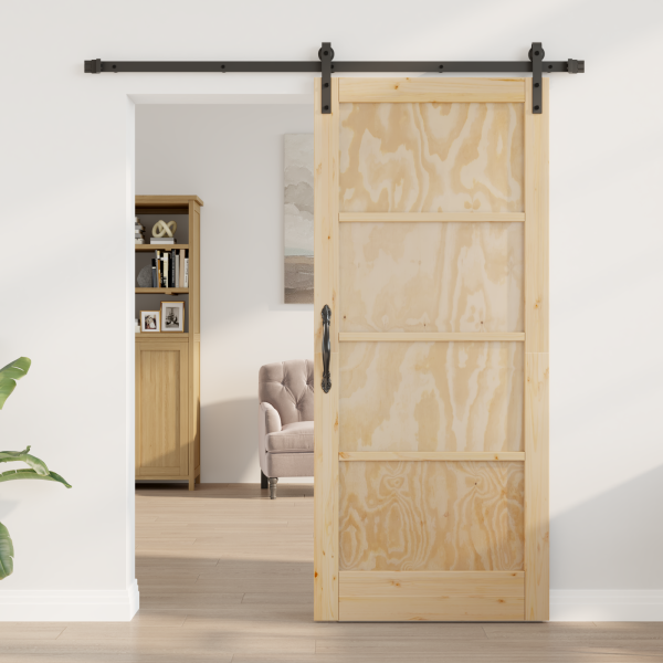 Puerta Deslizante  con Set de Hardware 86x198.5 cm Madera Maciza de Pino M 3