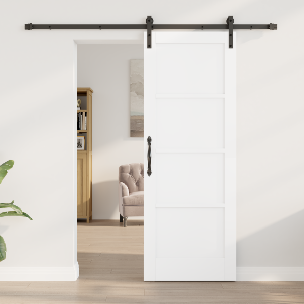 Puerta Deslizante  con Juego de Accesorios Blanca 73.5x198.5 cm de Madera Maciza de Pino M 3