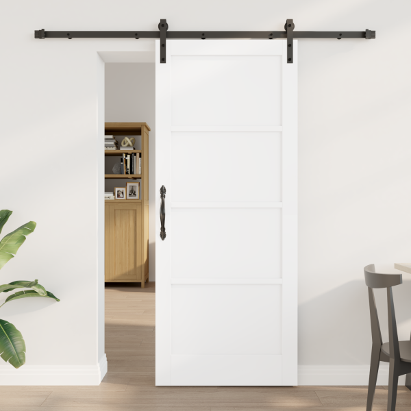 Puerta Deslizante  blanca 83x202 cm de madera maciza de pino con juego de herrajes D