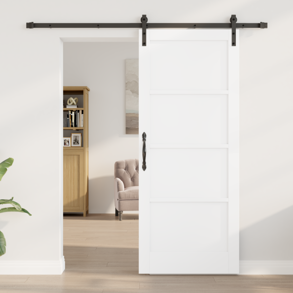 Puerta Deslizante  blanca 83x202 cm de madera maciza de pino con juego de herrajes M 3