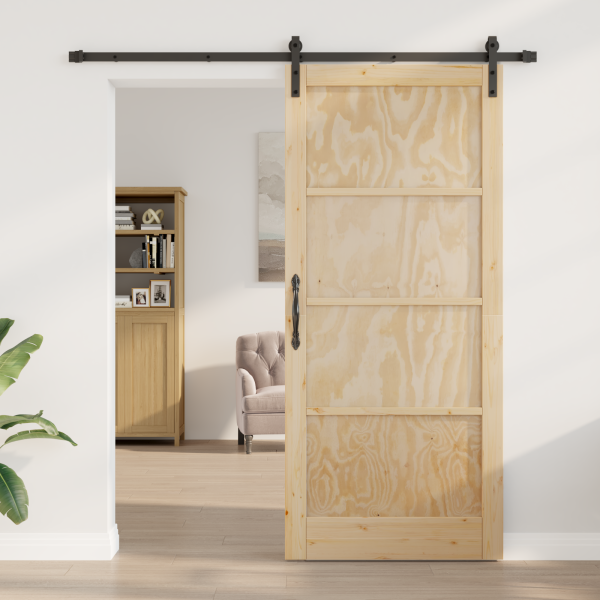 Puerta Deslizante  con Juego de Hardware 93x211 cm de Madera Maciza de Pino M 3