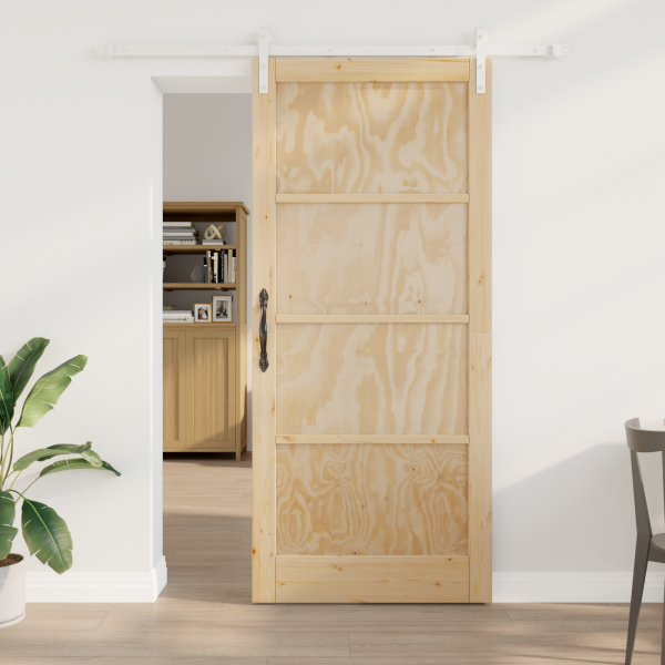Puerta Deslizante  con Juego de Hardware 93x211 cm de Madera Maciza de Pino D
