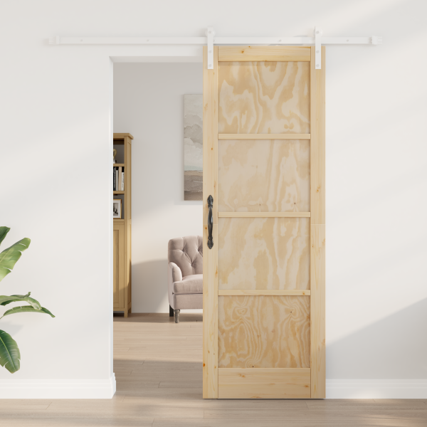Puerta Deslizante  con Juego de Hardware 73.5x211 cm Madera Maciza de Pino M 3