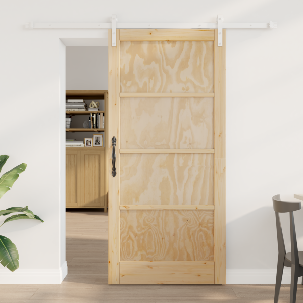 Puerta Deslizante  con Juego de Herrajes 93x202 cm Madera Maciza Pino D