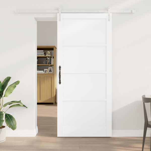 Puerta Deslizante  con Juego de Herrajes Blanca 93x211 cm de Pino Macizo D