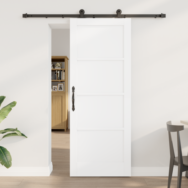 Puerta corredera  con juego de herrajes blanca 78x202 cm de madera maciza de pino D
