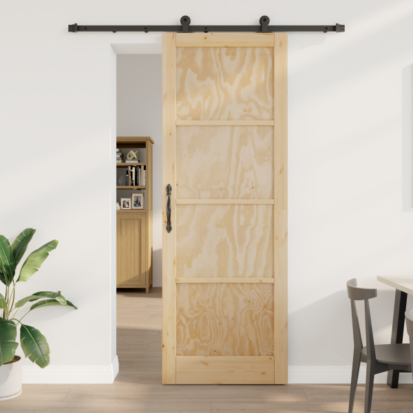 Puerta Corrediza con Juego de Hardware 83x232 cm Madera Maciza de Pino D