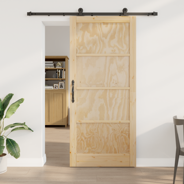 Puerta Corrediza  con Juego de Herrajes 93x211 cm Madera Maciza de Pino D