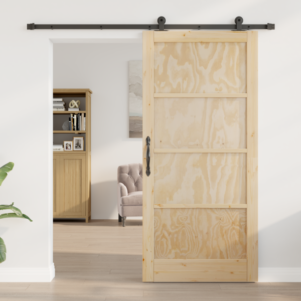 Puerta Corrediza  con Juego de Accesorios 93x202 cm de Madera Maciza de Pino M 3