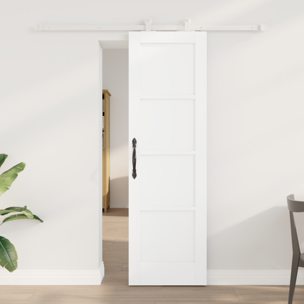 Puerta Corredera  con Juego de Instalación Blanca 61x198.5 cm Madera Maciza de Pino D