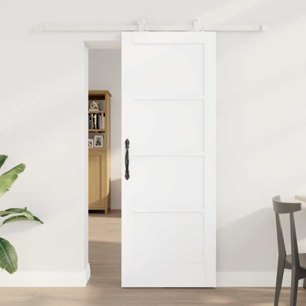 Puerta Corrediza con Juego de Herrajes Blanca 73.5x198.5 cm Madera Maciza de Pino D