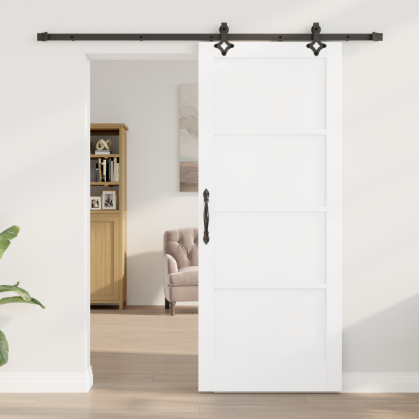 Porta Deslizante  com Conjunto de Hardware Branco 83x202 cm Madeira Sólida Pinho M 3
