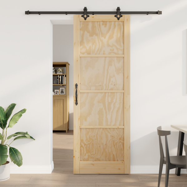 Puerta Corrediza  con Juego de Herrajes 83x232 cm Madera Sólida de Pino D