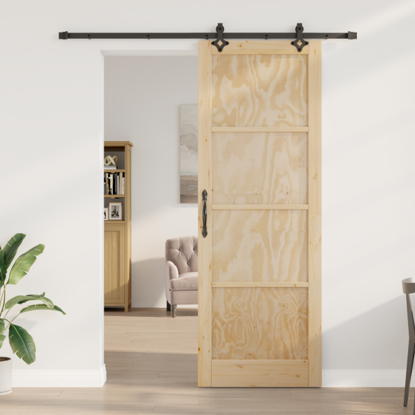 Puerta Corrediza  con Juego de Herrajes 83x232 cm Madera Sólida de Pino M 3