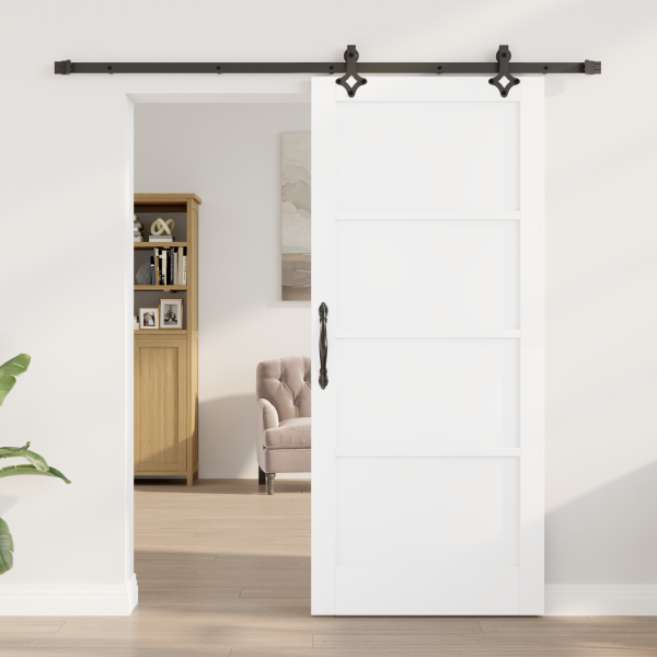 Puerta Deslizante  con Juego de Hardware Blanca 86x198.5 cm Madera de Pino Sólida M 3