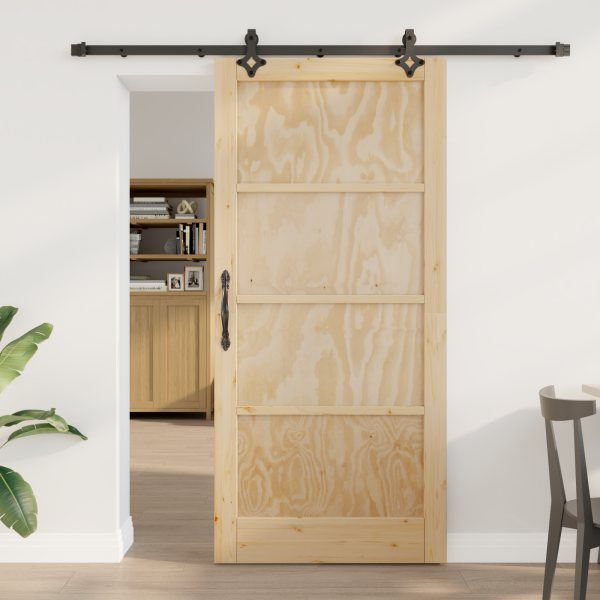Puerta Deslizante  con Juego de Hardware 93x202 cm Madera Maciza de Pino D