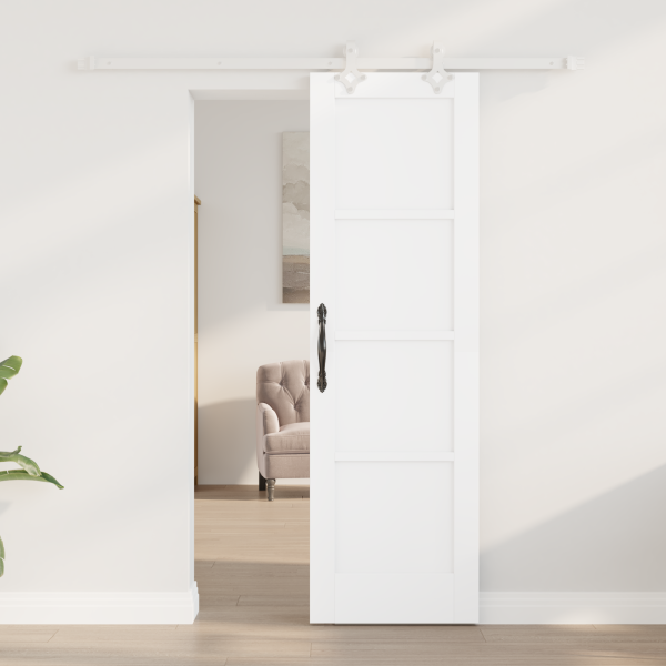 Puerta Deslizante  con Juego de Herrajes Blanca 61x198.5 cm Madera Maciza de Pino M 3