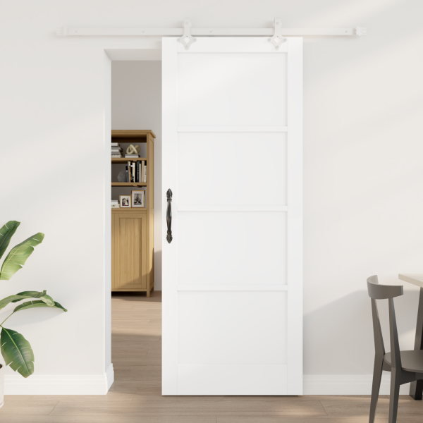 Puerta Deslizante  con Juego de Hardware Blanca 83x211 cm Madera Sólida de Pino D