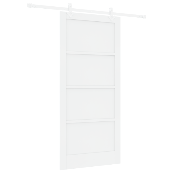 Porta Deslizante  com Conjunto de Hardware Branca 93x202 cm Madeira Sólida de Pinheiro M 2