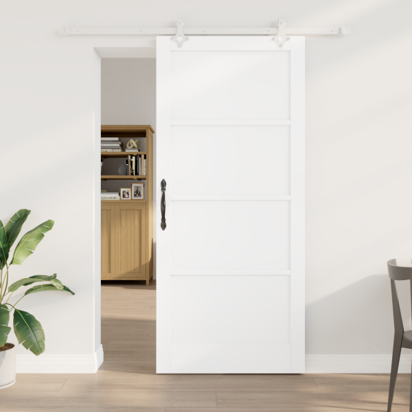 Puerta Deslizante  con Juego de Hardware Blanca 93x211 cm Madera Sólida de Pino D