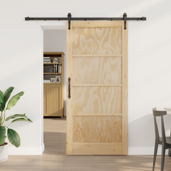 Puerta Corrediza  con Juego de Herrajes 93x202 cm Madera Maciza de Pino D
