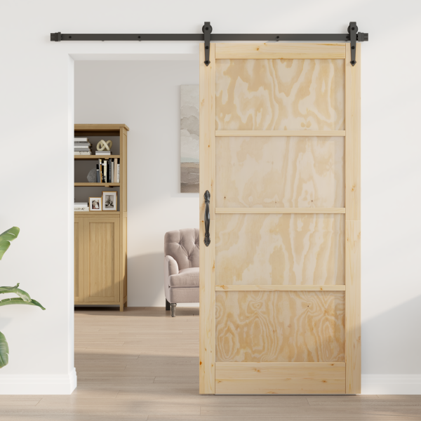 Puerta Corrediza  con Juego de Herrajes 93x202 cm Madera Maciza de Pino M 3