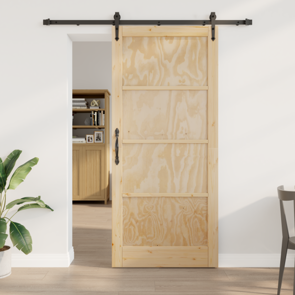 Puerta Deslizante  con Set de Hardware 93x211 cm Madera Maciza de Pino D