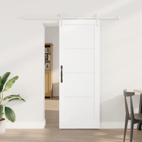 Puerta Corredera  con Set de Hardware Blanco 73.5x198.5 cm Madera Maciza de Pino D
