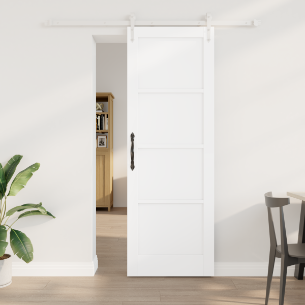 Puerta Corrediza  con Juego de Hardware Blanco 73.5x211 cm de Madera Maciza de Pino D