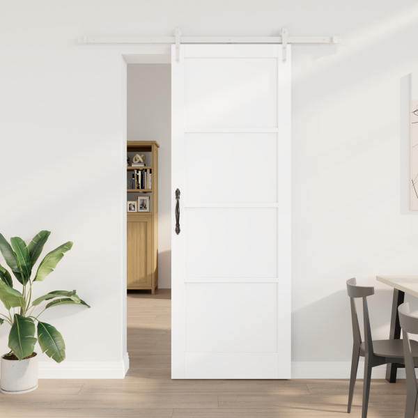 Puerta Deslizante  con Juego de Hardware Blanca 83x232 cm Madera Maciza de Pino D