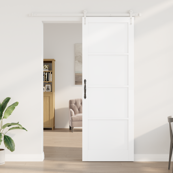 Porta Deslizante  com Conjunto de Hardware Branco 83x232 cm Madeira Sólida de Pinheiro M 3
