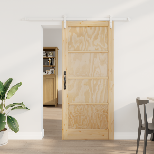 Puerta Deslizante  con Juego de Herrajes 86x198.5 cm Madera Maciza de Pino D