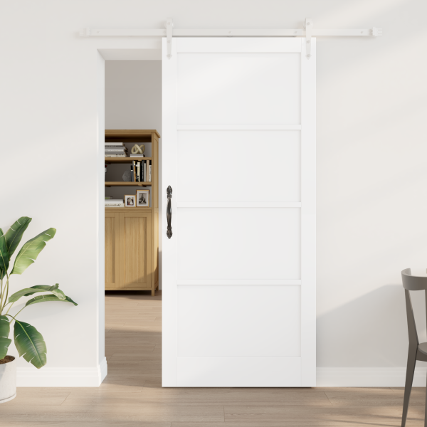 Puerta deslizante  con juego de hardware blanca 93x211 cm de madera sólida de pino D