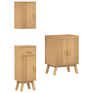 Juego de muebles de baño 3 piezas madera maciza de pino H