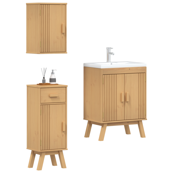 Juego de muebles de baño 3 piezas madera maciza de pino M 3