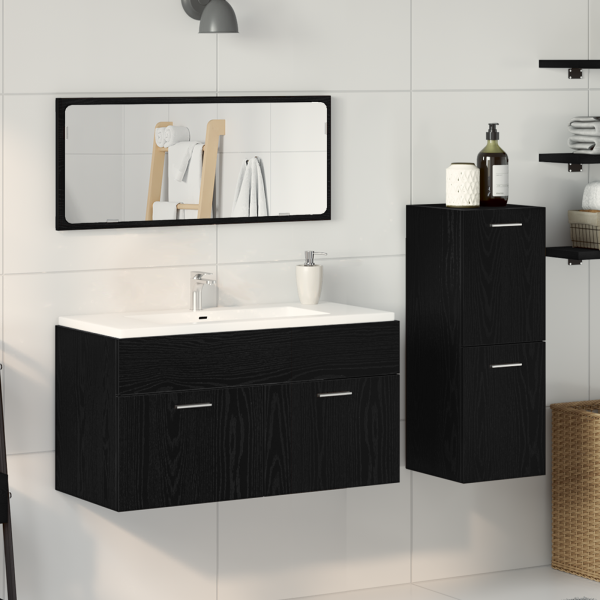 Conjunto de Muebles de Baño de 3 Piezas de Madera Ingenierizada en Roble Negro D
