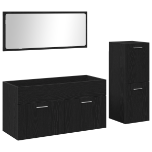 Conjunto de Muebles de Baño de 3 Piezas de Madera Ingenierizada en Roble Negro H