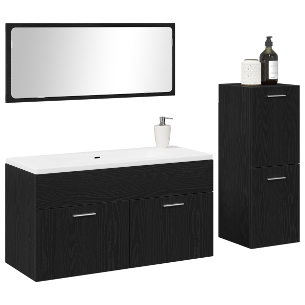 Conjunto de Muebles de Baño de 3 Piezas de Madera Ingenierizada en Roble Negro M 3
