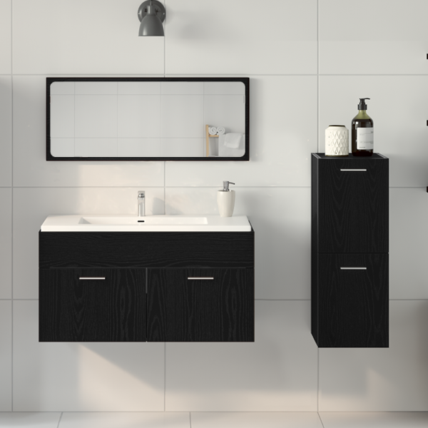 Conjunto de Muebles de Baño de 3 Piezas de Madera Ingenierizada en Roble Negro M 4