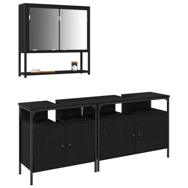Conjunto de muebles de baño de 3 piezas en roble negro de madera elaborada M 3
