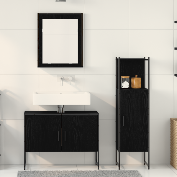 Conjunto de Armario de Baño de 3 Piezas en Madera Ingenierizada Color Negro M 4
