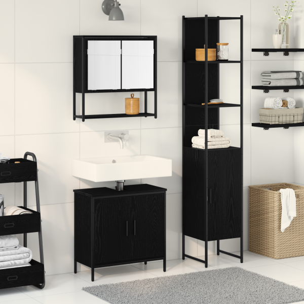 Conjunto de Muebles de Baño de 3 Piezas en Madera Elaborada de Roble Negro D
