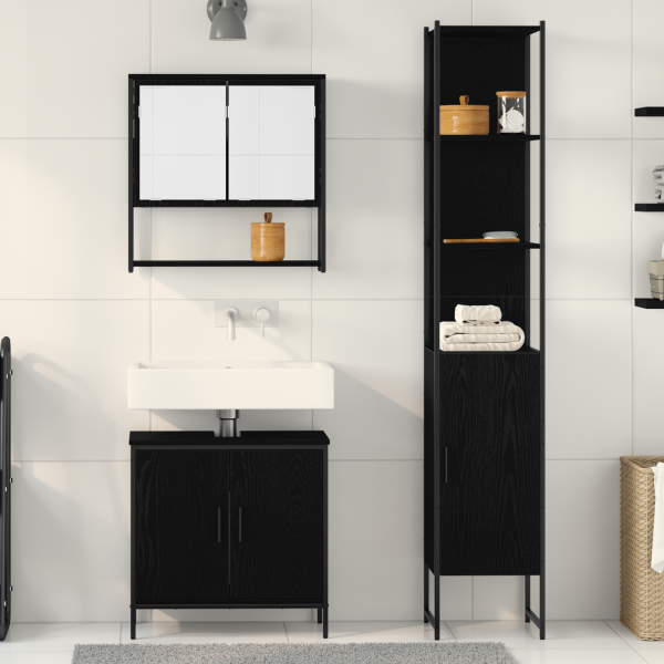 Conjunto de Muebles de Baño de 3 Piezas en Madera Elaborada de Roble Negro M 4