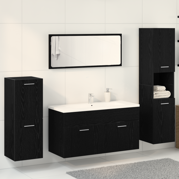 Conjunto de Muebles de Baño de 4 Piezas Roble Negro Madera Reciclada D