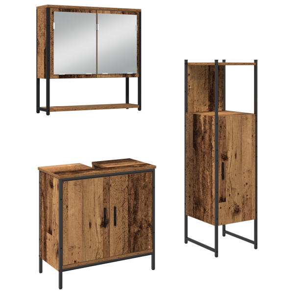 Conjunto de Muebles de Baño de 3 Piezas en Madera Vieja y Madera Ingenierizada M 2