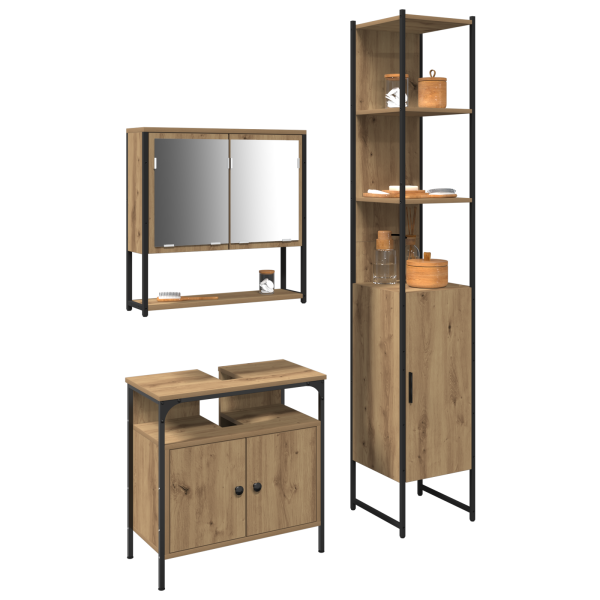 Juego de muebles de baño de 3 piezas en roble artesanal. hecho con madera de ingeniería. M 3