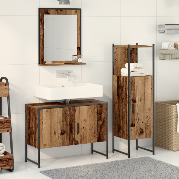Conjunto de Muebles de Baño de 3 Piezas de en Madera Vieja D
