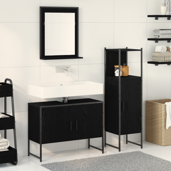 Conjunto de Muebles de Baño de 3 Piezas en Madera de Roble Negro D