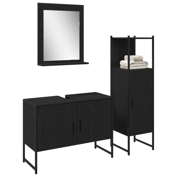 Conjunto de Muebles de Baño de 3 Piezas en Madera de Roble Negro M 3